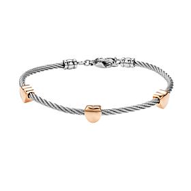 Stately Steel Heart Charms Wire Bangle