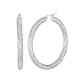 Stately Steel Hollow Tube Cable Twist Hoop Earrings