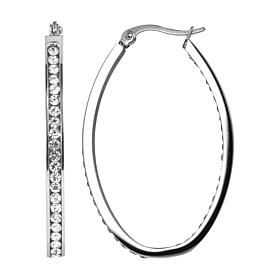 Stately Steel Oval Inside-Outside Oval Pavé Hoop Earrings - 1-1/2"