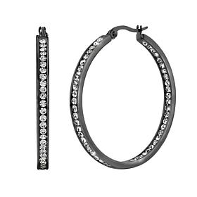 Stately Steel Round Inside-Outside Pavé Hoop Earrings - 1-1/2"