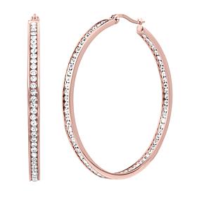 Stately Steel Round Inside-Outside Pavé Hoop Earrings - 2"