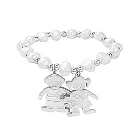 Stately Steel Simulated Pearl Boy Charm and Girl Charm Bracelet