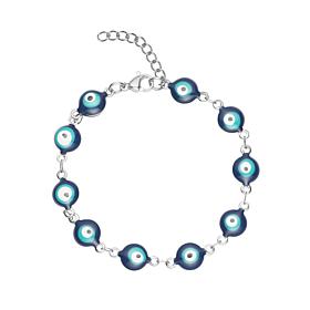 Stately Steel Stainless Steel and Blue Enamel Evil Eye Link Bracelet