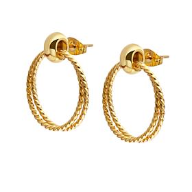 Stately Steel Stainless Steel Double Round Twisted Hoop Earrings