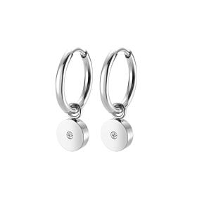 Stately Steel Stainless Steel Full Moon CZ Dangle Earrings