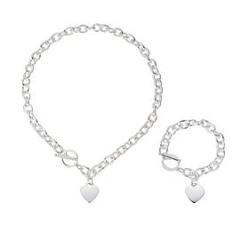 Stately Steel Stainless Steel Heart Bracelet and Necklace Set