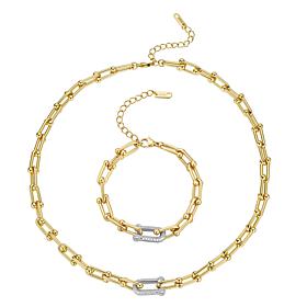 Stately Steel Stainless Steel Horseshoe Necklace and Bracelet Set