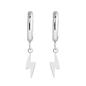 Stately Steel Stainless Steel Lightning Bolt Huggie Hoop Earrings