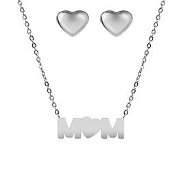 Stately Steel Stainless Steel "MOM" Necklace and Heart Earring Set