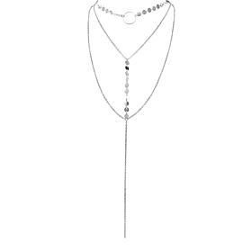 Stately Steel Stainless Steel Multi-Layer Disc & Chain Y Drop Necklace