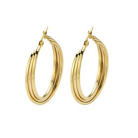 Stately Steel Stainless Steel Triple Overlapping Hoop Earrings