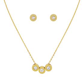 Stately Steel Triple Bezels Necklace and Earrings