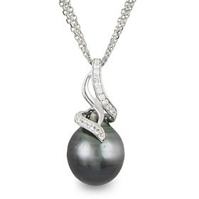 Sterling Silver 11-12mm Cultured Tahitian Pearl and Topaz Necklace