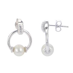 Sterling Silver 7-7.5mm Cultured Pearl Doorknocker Hoop Earrings