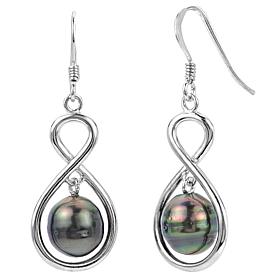 Sterling Silver 8-9mm Cultured Tahitian Pearl Circle Drop Earrings