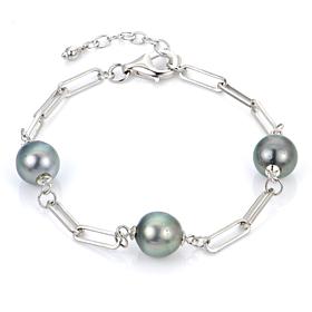 Sterling Silver 9-10mm Cultured Tahitian Pearl Paperclip Bracelet