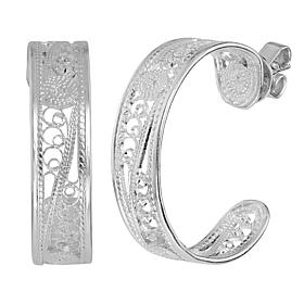 Sterling Silver Artisan-Crafted Filigree J Hoop Earrings