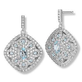 Sterling Silver Colored Gemstone and White Zircon Drop Earrings