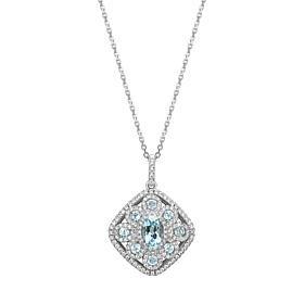 Sterling Silver Colored Gemstone and White Zircon Pendant with Chain