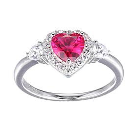 Sterling Silver Created Ruby and CZ Heart Ring