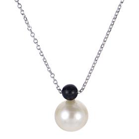 Sterling Silver Cultured Freshwater Pearl and Onyx 16" Necklace