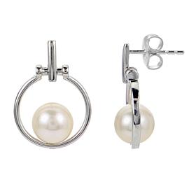 Sterling Silver Cultured Freshwater Pearl Doorknocker Earrings