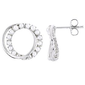 Sterling Silver Cultured Freshwater Seed Pearl Double Circle Earrings