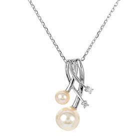 Sterling Silver Cultured Pearl and Created White Sapphire Pendant 