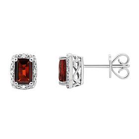 Sterling Silver Emerald-Cut Gemstone and Diamond Accent Stud Earrings