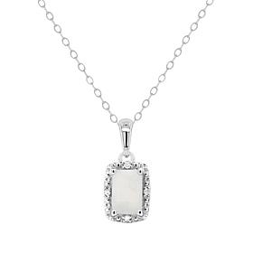 Sterling Silver Emerald-Cut Gemstone & Diamond Pendant with Chain