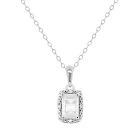 Sterling Silver Emerald-Cut Gemstone & Diamond Pendant with Chain