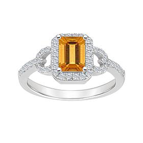 Sterling Silver Emerald-Cut Gemstone and White Topaz Accent Ring