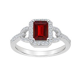 Sterling Silver Emerald-Cut Gemstone and White Topaz Accent Ring