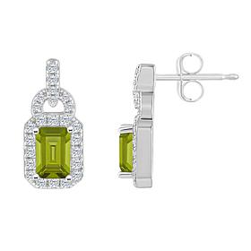 Sterling Silver Emerald-Cut Gemstone and White Topaz Earrings