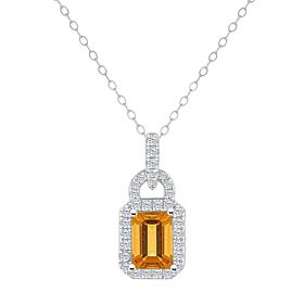 Sterling Silver Emerald-Cut Gemstone & White Topaz Pendant with Chain