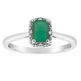 Sterling Silver Gemstone and Diamond Accent 6x4mm Emerald Cut Ring