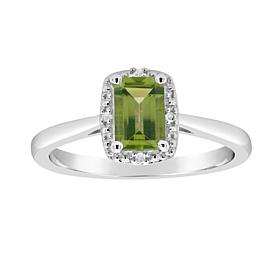 Sterling Silver Gemstone and Diamond Accent 6x4mm Emerald Cut Ring
