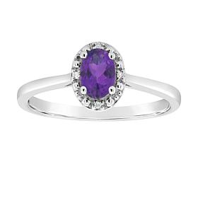 Sterling Silver Gemstone and Diamond Accent 6x4mm Oval Ring