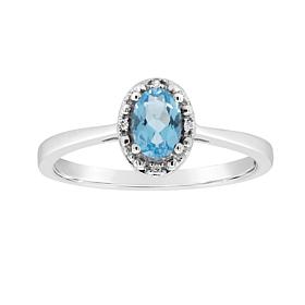 Sterling Silver Gemstone and Diamond Accent 6x4mm Oval Ring