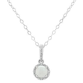 Sterling Silver Gemstone and Diamond Round Pendant with Chain