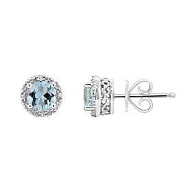Sterling Silver Gemstone and Diamond Round Stud Earrings