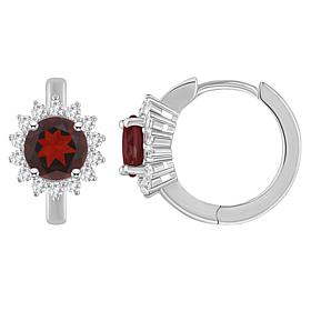 Sterling Silver Gemstone and White Topaz 6mm Round Hoop Earrings