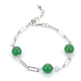 Sterling Silver Green Jade 7" Paperclip Chain Bracelet 