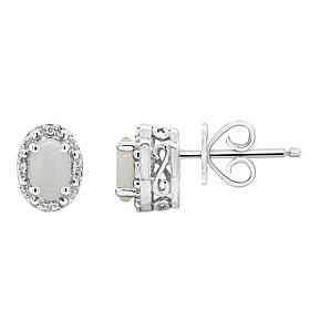 Sterling Silver Oval-Cut Gemstone and Diamond Accent Stud Earrings