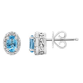 Sterling Silver Oval-Cut Gemstone and Diamond Accent Stud Earrings