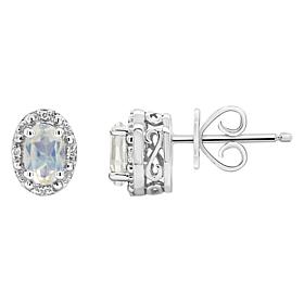 Sterling Silver Oval-Cut Gemstone and Diamond Accent Stud Earrings