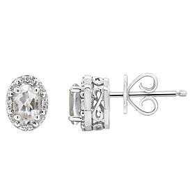 Sterling Silver Oval-Cut Gemstone and Diamond Accent Stud Earrings