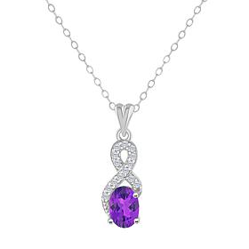 Sterling Silver Oval-Cut Gemstone and White Topaz Pendant with Chain