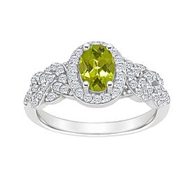 Sterling Silver Oval-Cut Gemstone and White Topaz Ring