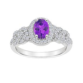 Sterling Silver Oval-Cut Gemstone and White Topaz Ring